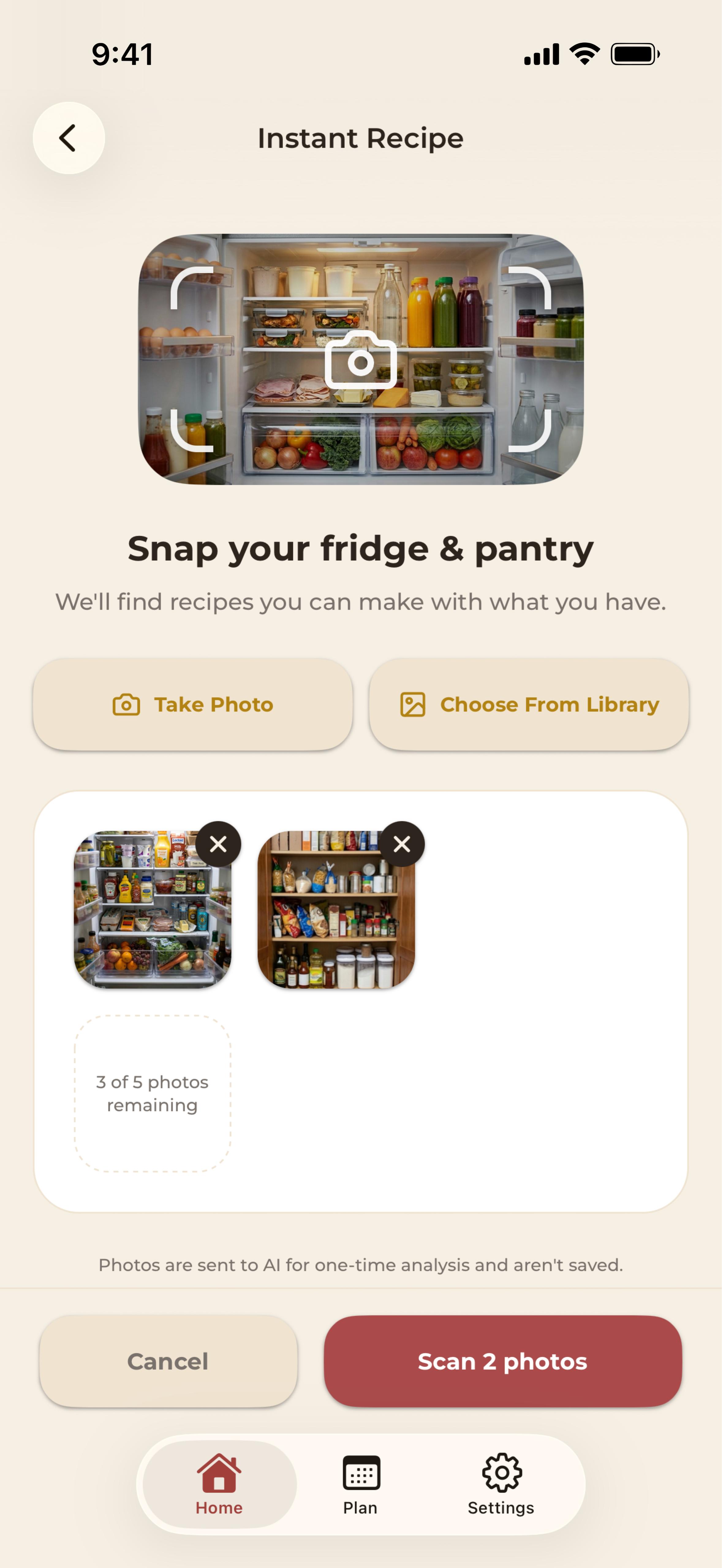 Snap your fridge and pantry — noBrainer reads the ingredients on hand