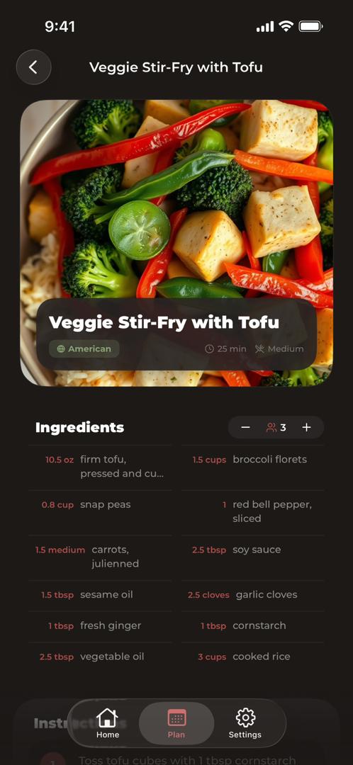 Step-by-step dinner recipe with ingredient list